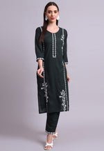 Load image into Gallery viewer, Green Cotton Kurta Set With Pent
