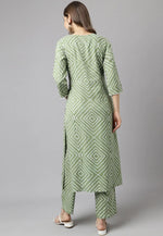 Load image into Gallery viewer, Green Cotton Kurta Set With Pent
