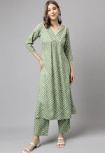 Load image into Gallery viewer, Green Cotton Kurta Set With Pent
