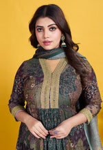 Load image into Gallery viewer, Green Cotton Readymade Anarkali Suit

