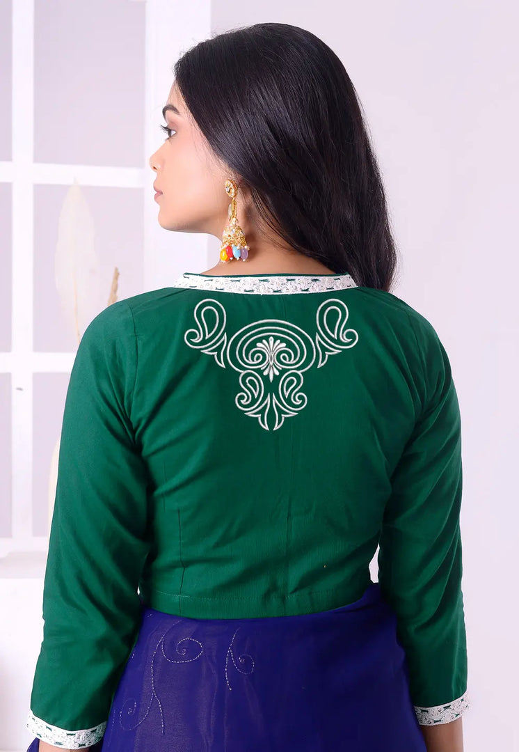 Green Cotton Readymade Blouse