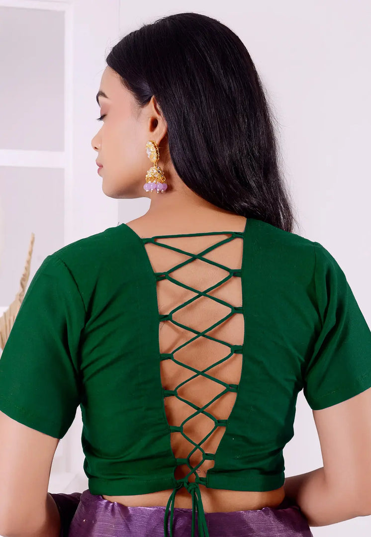 Green Cotton Readymade Blouse