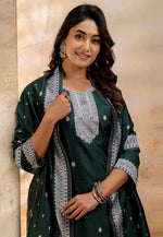 Load image into Gallery viewer, Green Cotton Readymade Pakistani Suit
