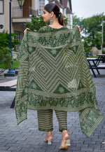Load image into Gallery viewer, Green Cotton Readymade Pakistani Suit
