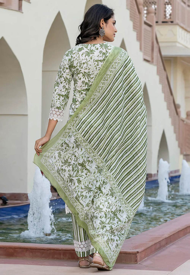 Green Cotton Readymade Pant Style Suit
