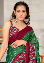 Green Cotton Saree With Blouse