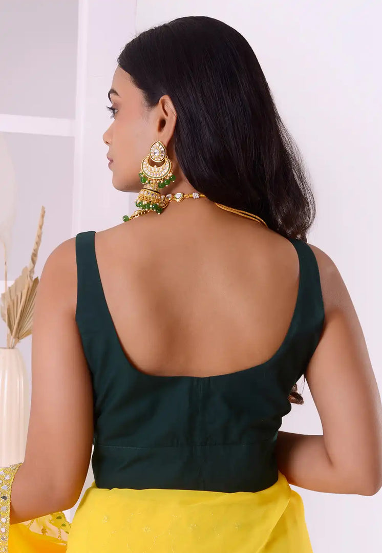 Green Cotton Satin Readymade Blouse
