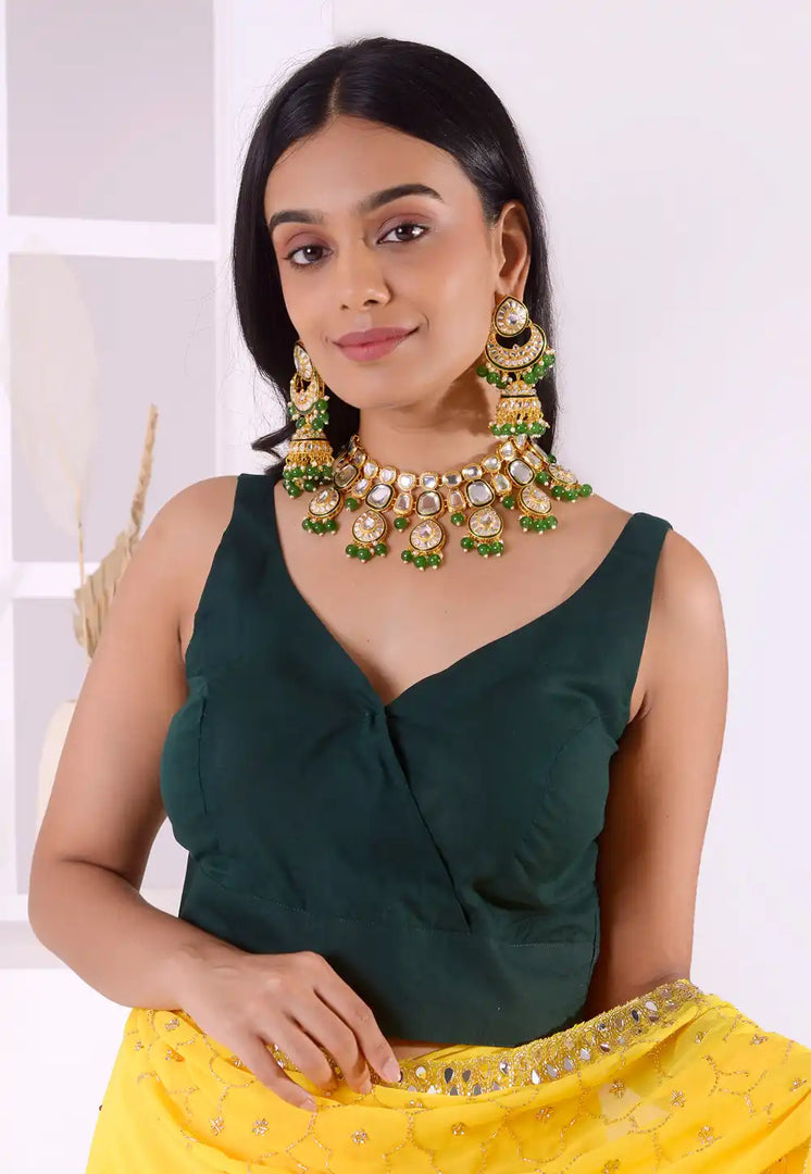 Green Cotton Satin Readymade Blouse