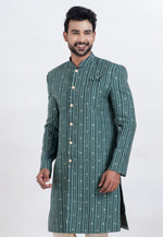 Load image into Gallery viewer, Green Cotton Silk Indo Western Suit

