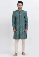 Load image into Gallery viewer, Green Cotton Silk Indo Western Suit
