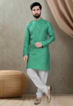 Load image into Gallery viewer, Green Cotton Silk Kurta Pajama
