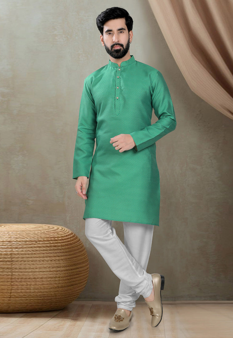 Green Cotton Silk Kurta Pajama