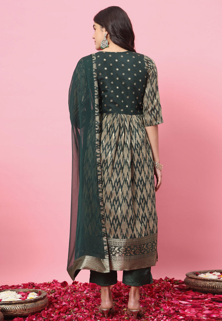 Green Cotton Silk Readymade Pakistani Suit