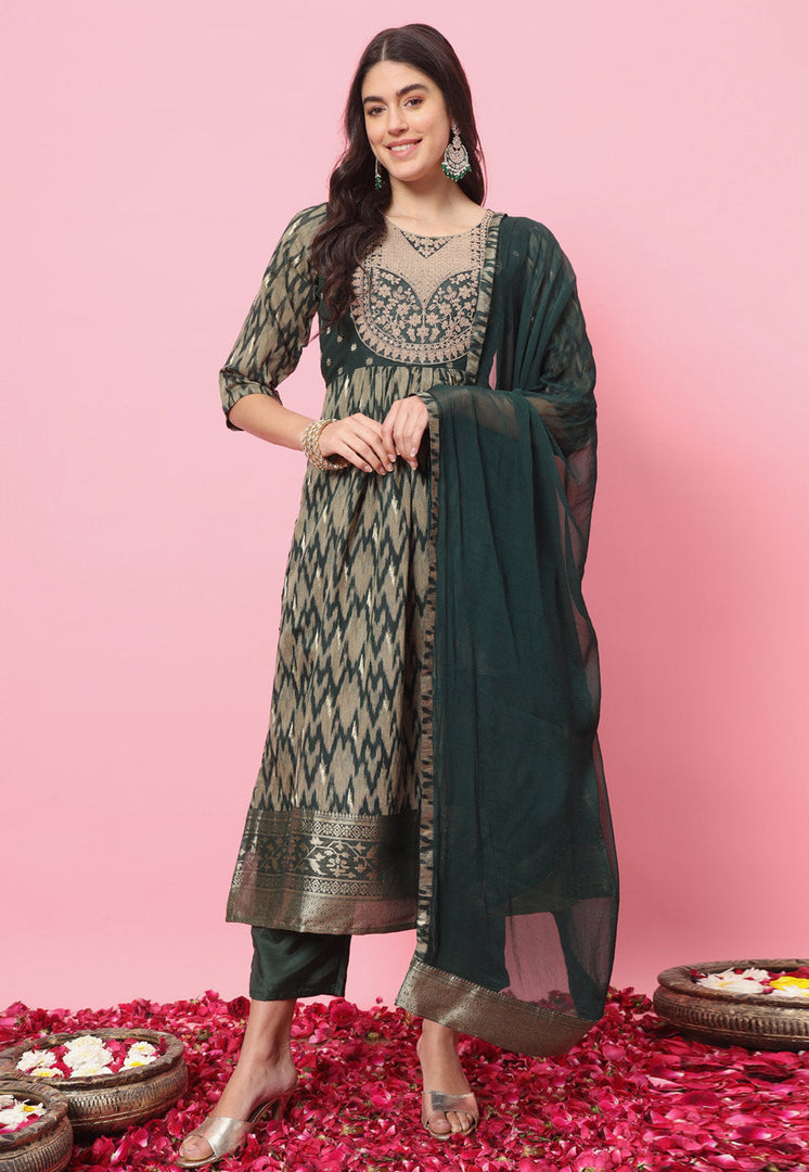 Green Cotton Silk Readymade Pakistani Suit