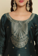 Load image into Gallery viewer, Green Cotton Silk Readymade Pant Style Suit
