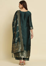 Load image into Gallery viewer, Green Cotton Silk Readymade Pant Style Suit
