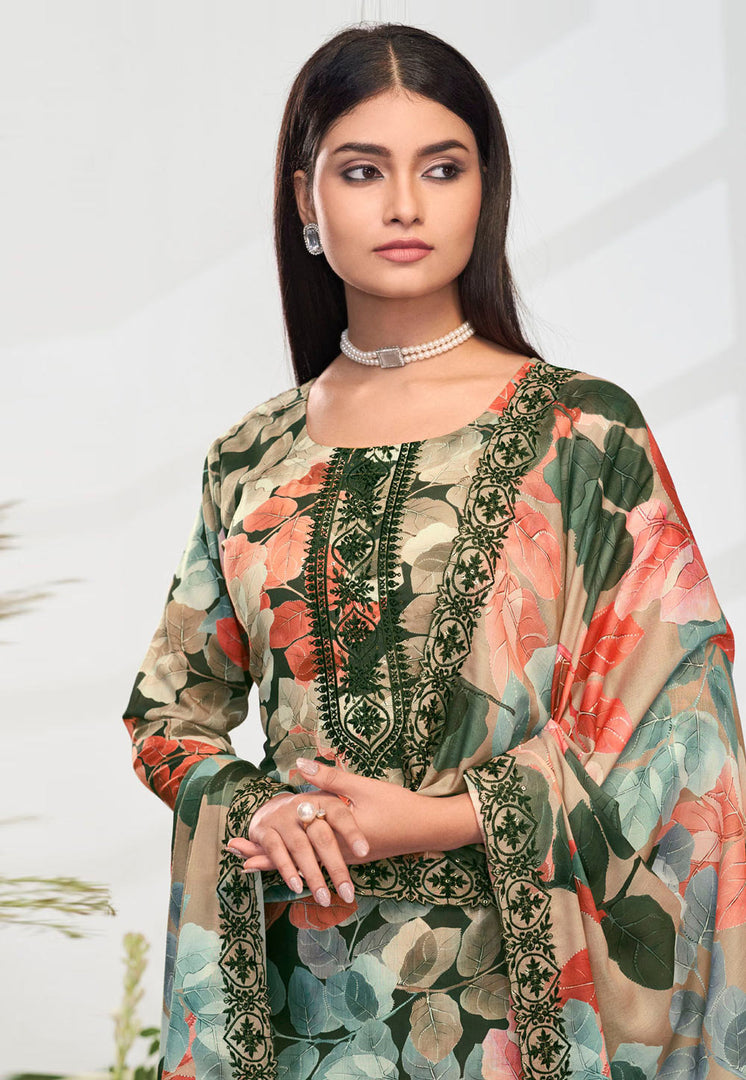 Green Cotton Straight Suit