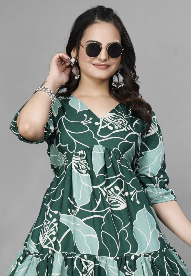 Green Crepe Printed Gown