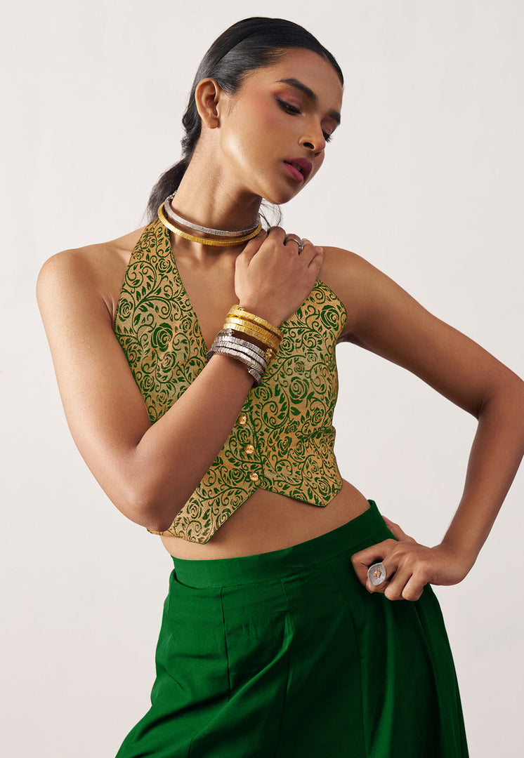 Green Crepe Readymade Lehenga Choli