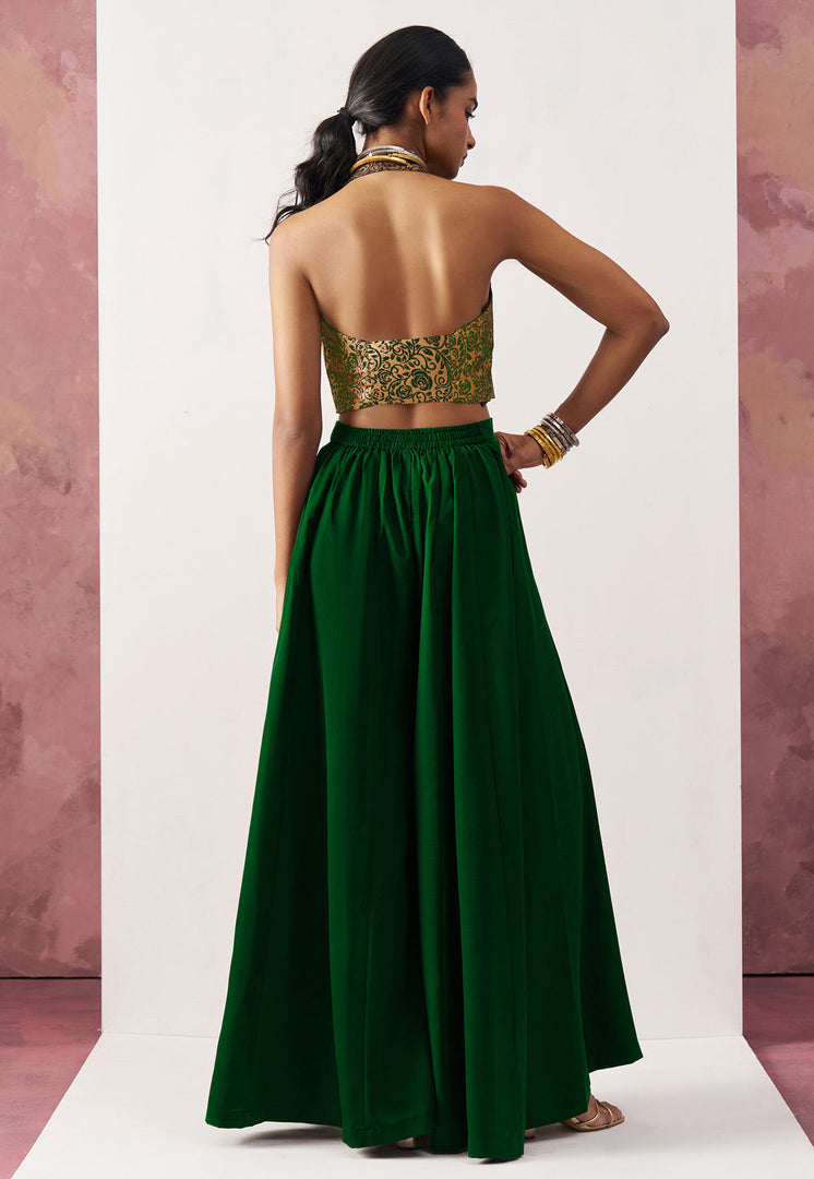 Green Crepe Readymade Lehenga Choli