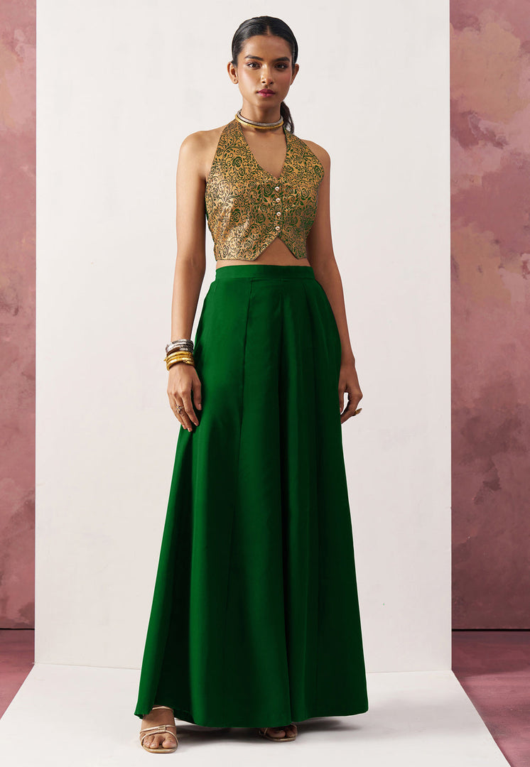 Green Crepe Readymade Lehenga Choli