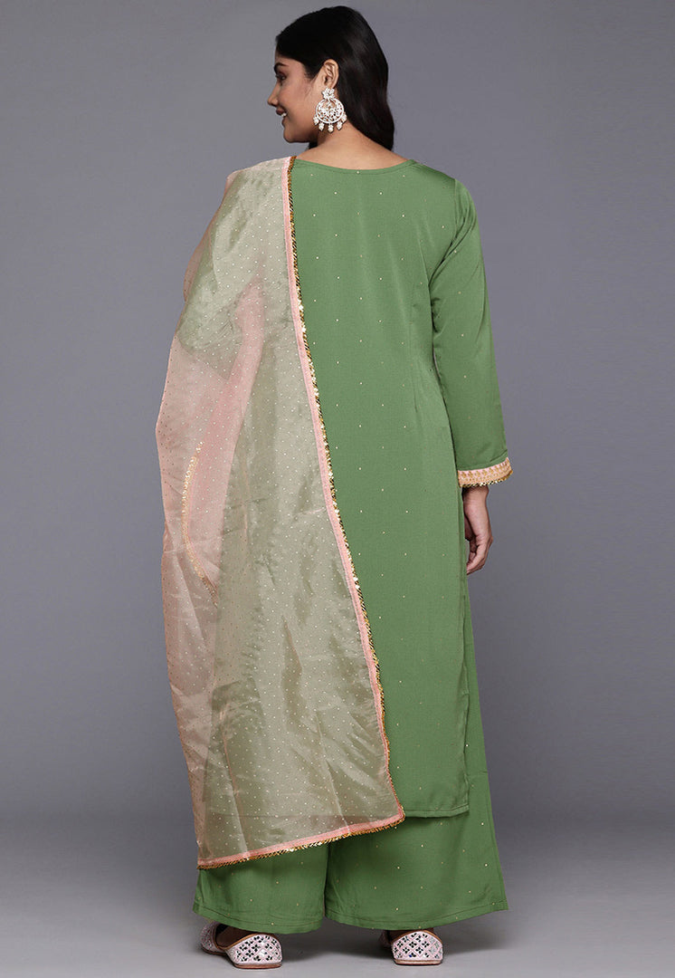 Green Crepe Readymade Palazzo Suit