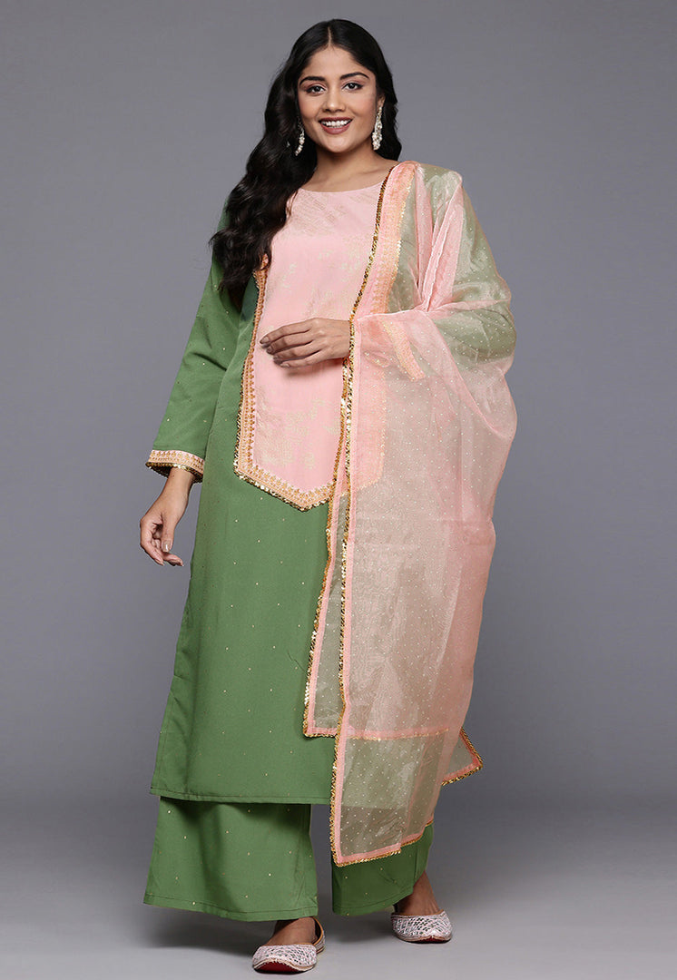 Green Crepe Readymade Palazzo Suit