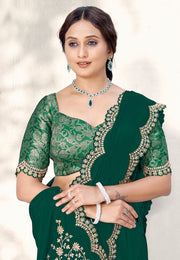 Green Crepe Silk Saree With Blouse