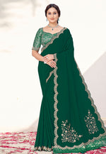 Load image into Gallery viewer, Green Crepe Silk Saree With Blouse
