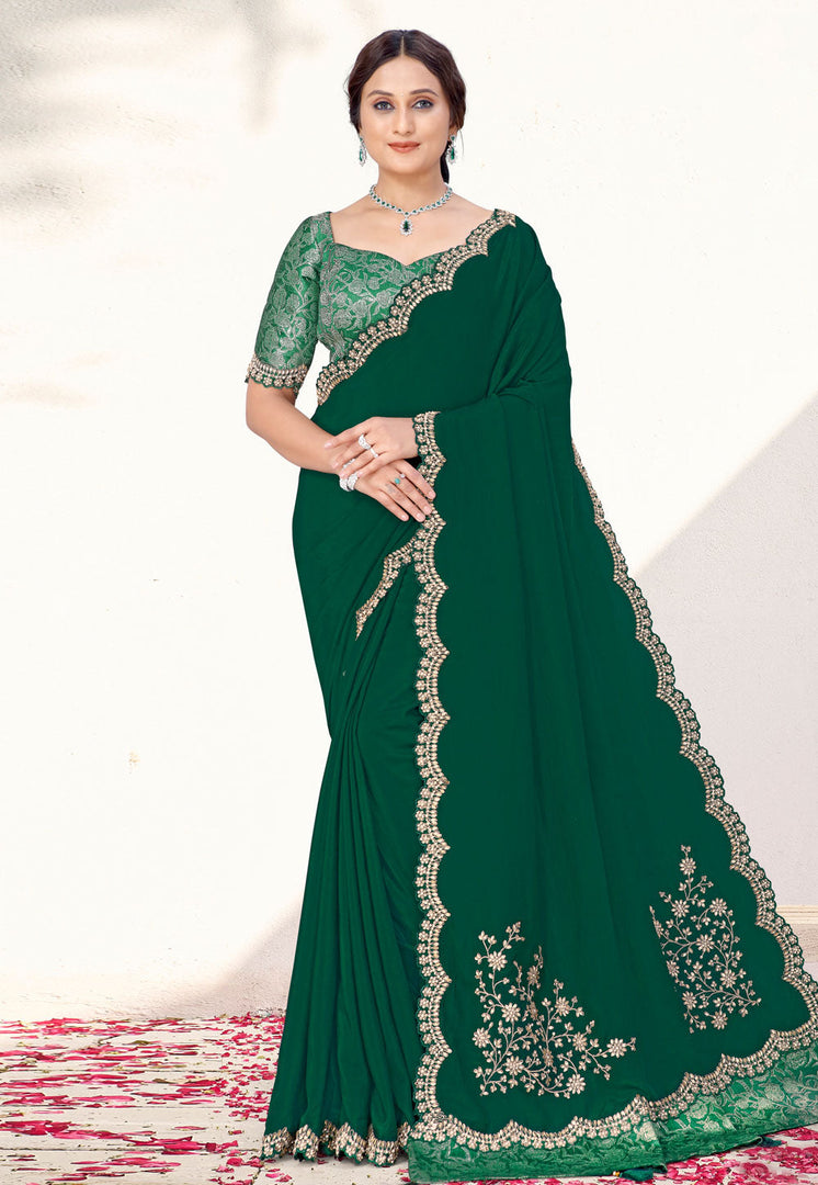Green Crepe Silk Saree With Blouse