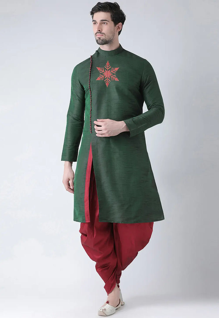 Green Dupion Silk Dhoti Kurta