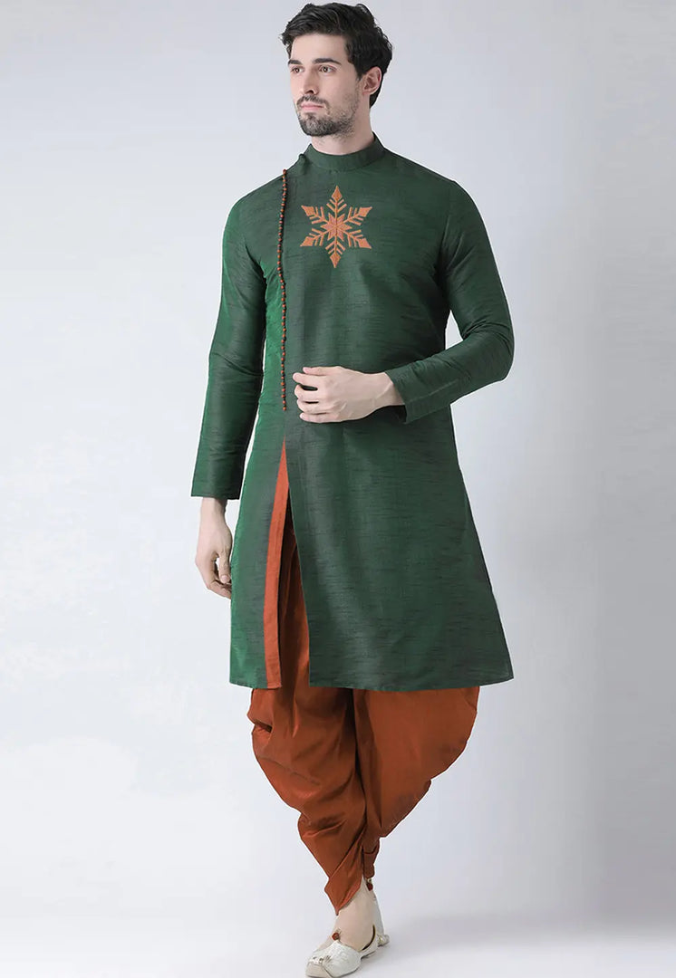 Green Dupion Silk Dhoti Kurta