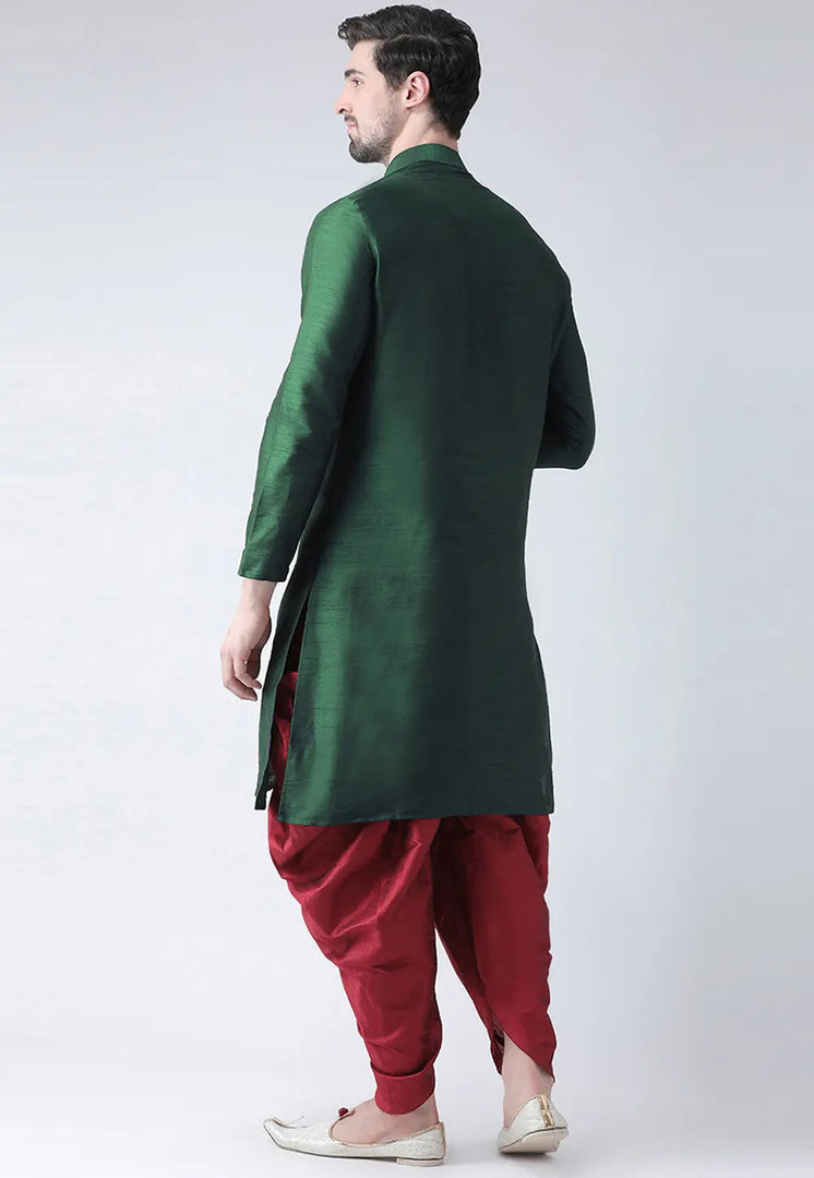 Green Dupion Silk Dhoti Kurta