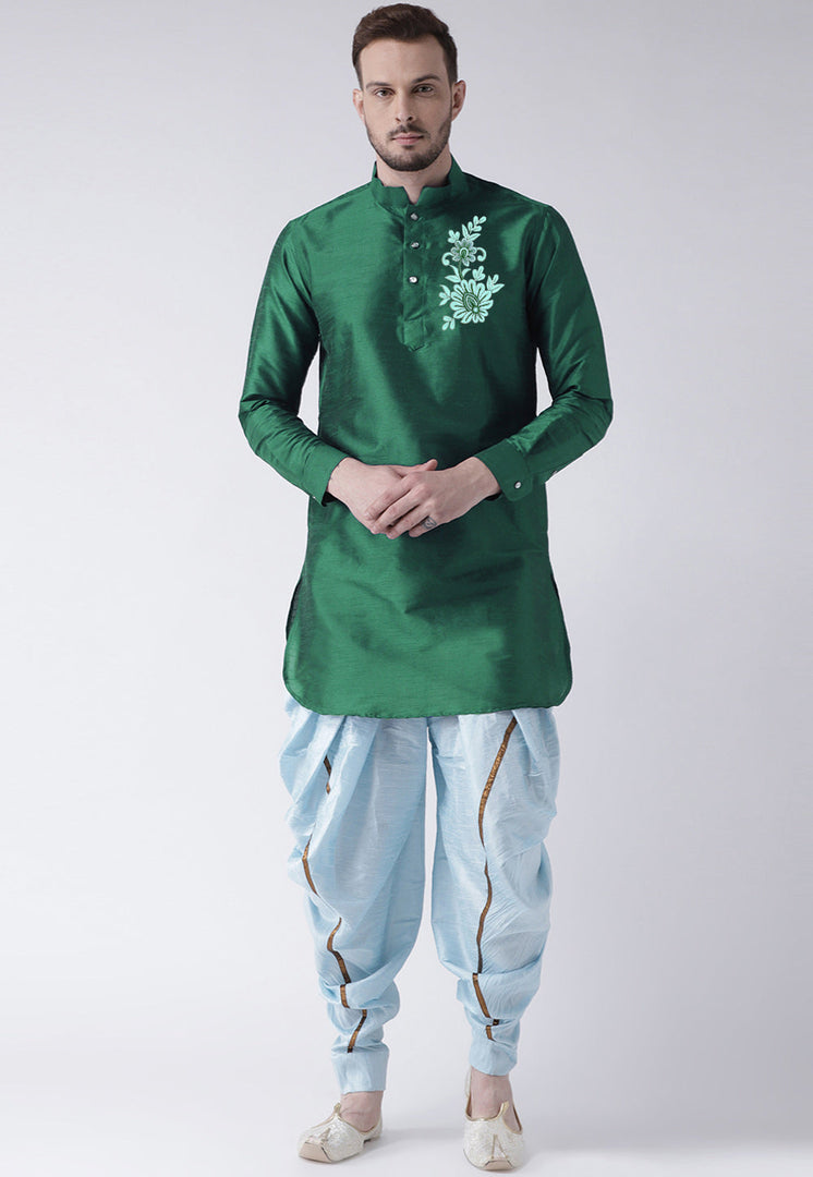 Green Dupion Silk Dhoti Kurta