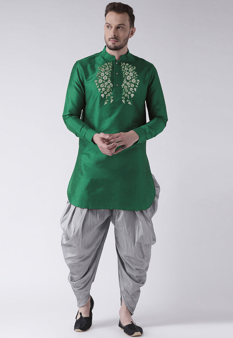 Green Dupion Silk Dhoti Kurta