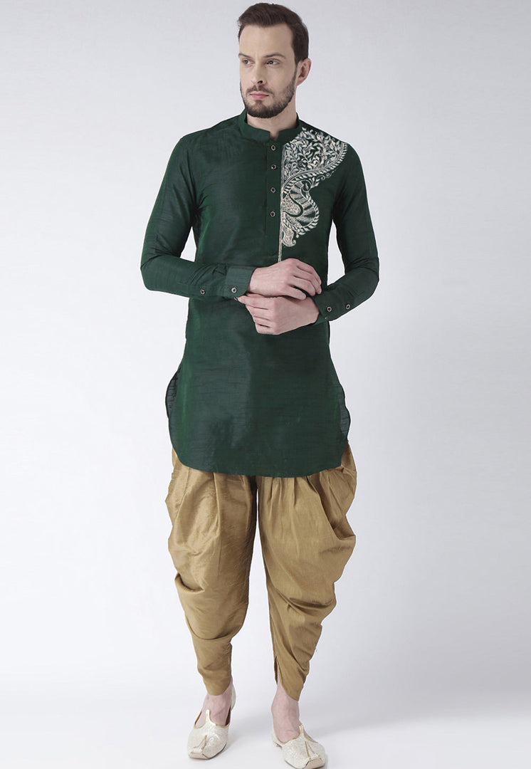Green Dupion Silk Dhoti Kurta