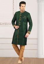 Load image into Gallery viewer, Green Dupion Silk Indo Western Suit
