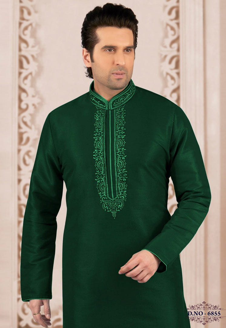 Green Dupion Silk Kurta Pajama