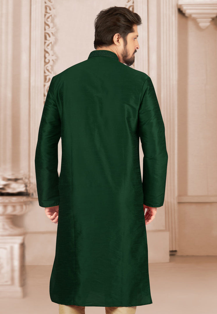 Green Dupion Silk Kurta Pajama