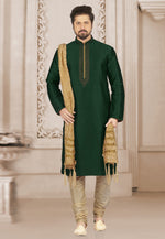 Load image into Gallery viewer, Green Dupion Silk Kurta Pajama
