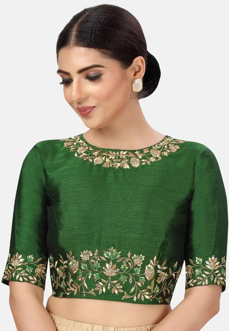 Green Dupion Silk Readymade Blouse