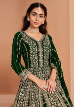 Load image into Gallery viewer, Green Faux Georgette Embroidered Long Anarkali Suit
