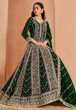 Load image into Gallery viewer, Green Faux Georgette Embroidered Long Anarkali Suit
