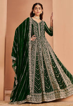 Load image into Gallery viewer, Green Faux Georgette Embroidered Long Anarkali Suit
