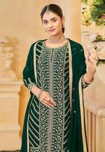 Load image into Gallery viewer, Green Faux Georgette Embroidered Sharara Suit
