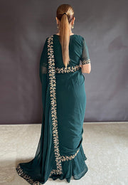 Green Faux Georgette Lehenga Saree
