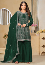 Load image into Gallery viewer, Green Faux Georgette Sharara Suit
