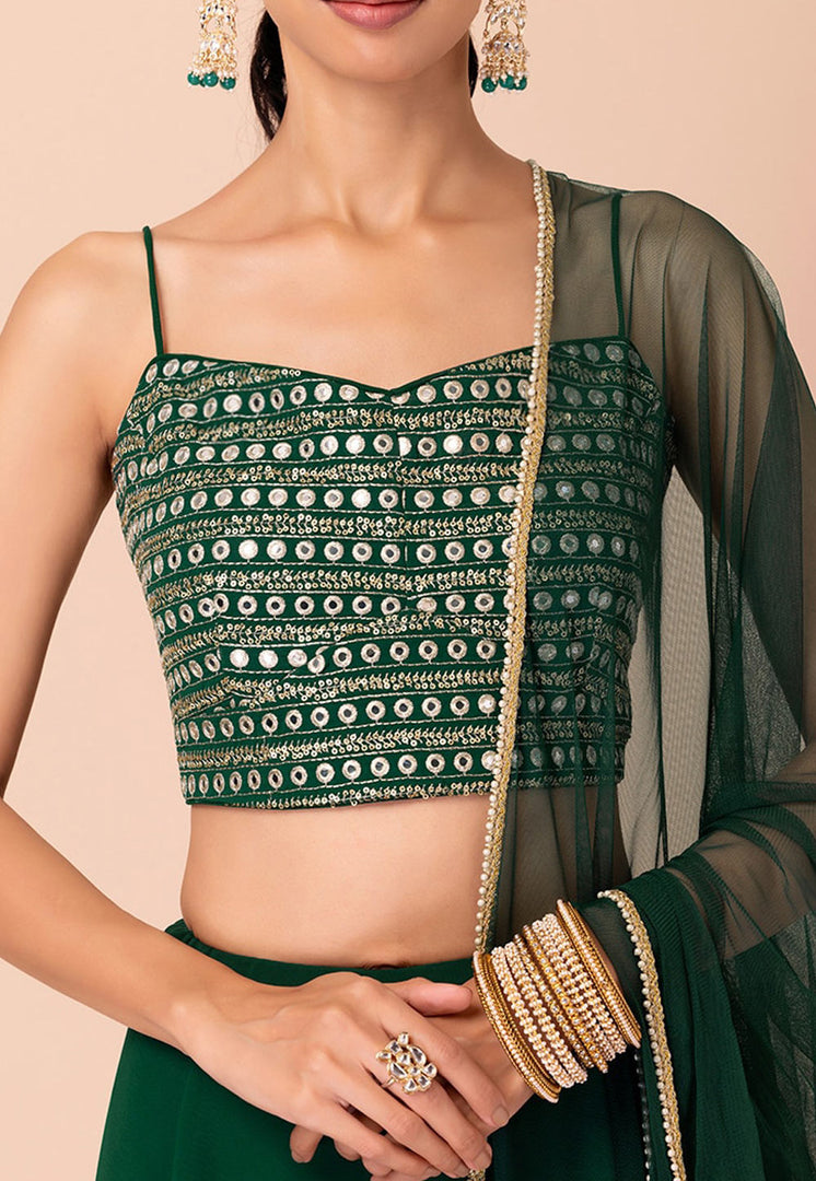Green Georgette A Line Lehenga Choli