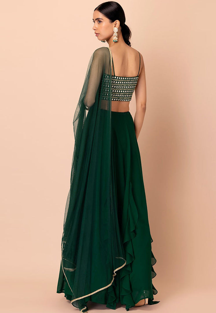 Green Georgette A Line Lehenga Choli
