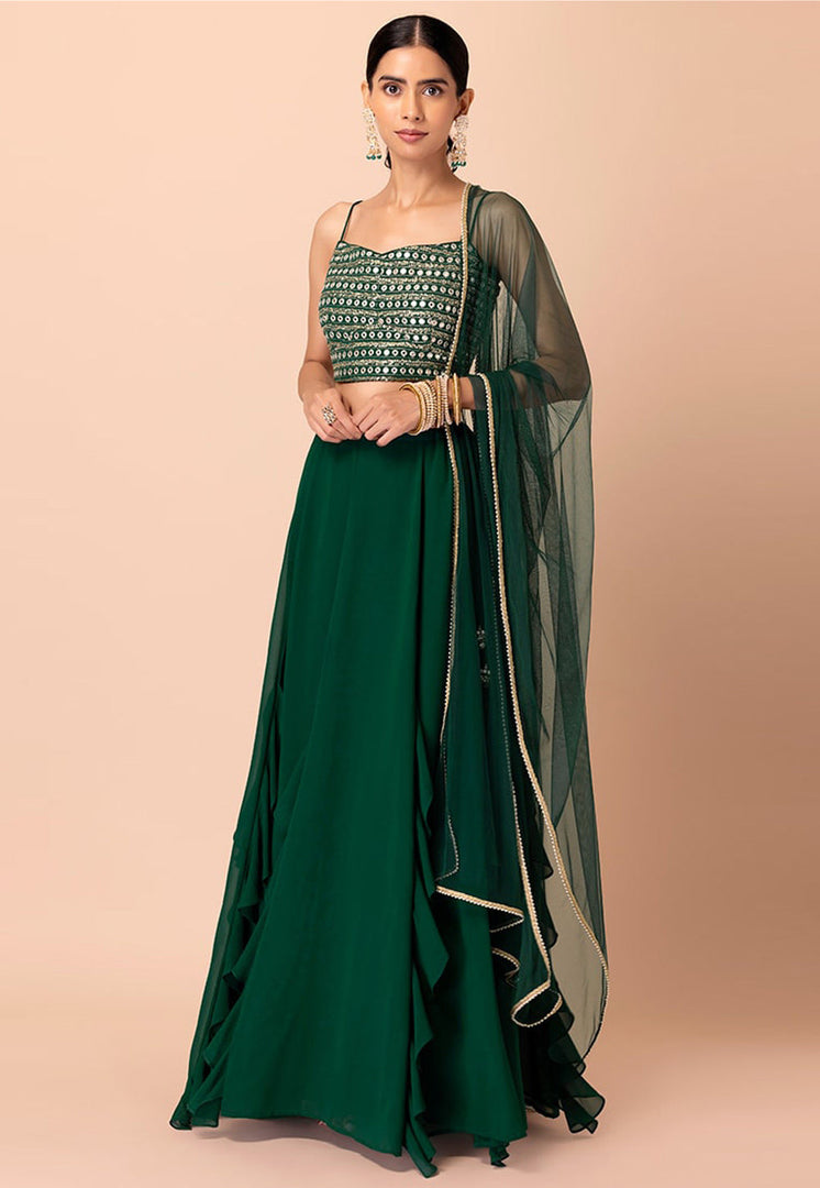Green Georgette A Line Lehenga Choli